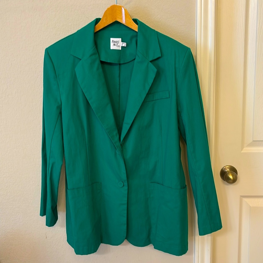Princess Polly Oversized Blazer Two Button Kelly Green Jacket 100% Cotton Size 2